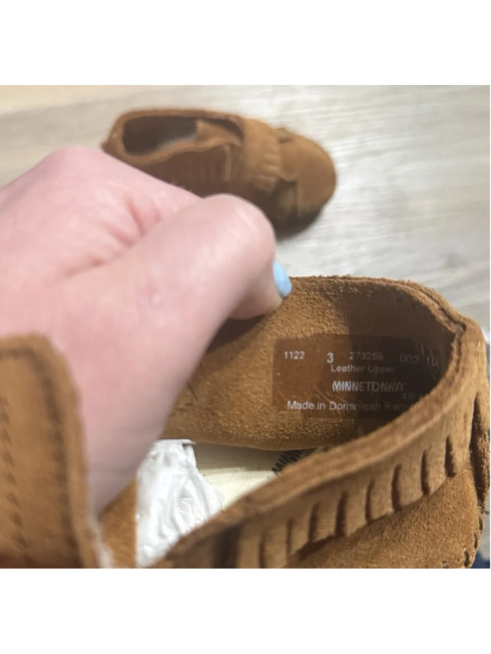 Minnetonka Moccasins Infants Front Strap Bootie, Brown, Size 3